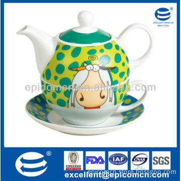 2014 factory wholesale cartoon porcelain tea set for one